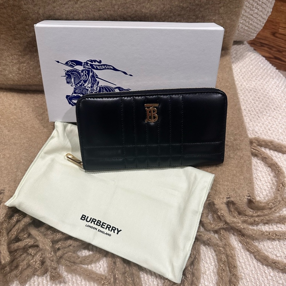 Burberry Black Quilted Leather Zip Wallet